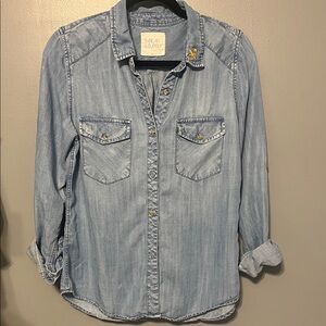 One of a kind- embroidered Denim Button-Up Shirt